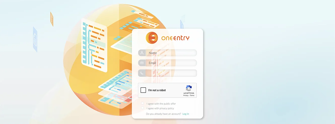 OneEntry dashboard — registration screen