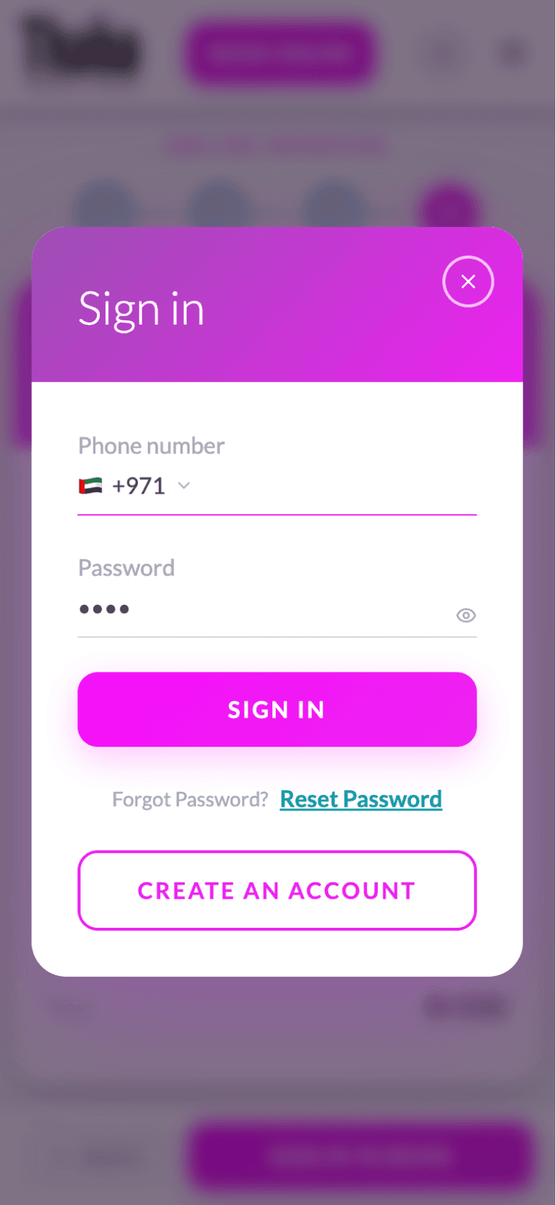 Sign in screen of OneEntry Service React Native template