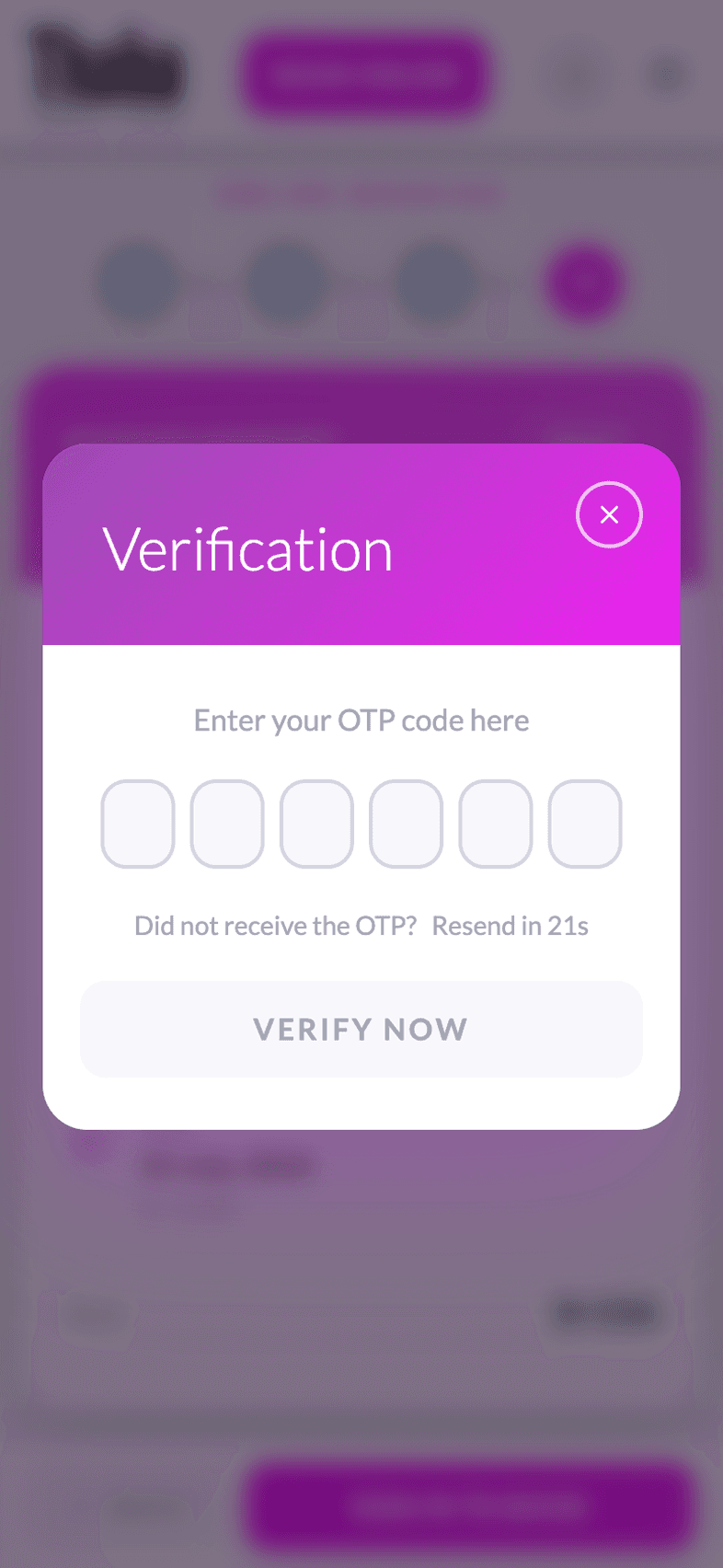 Verification screen of OneEntry Service React Native template