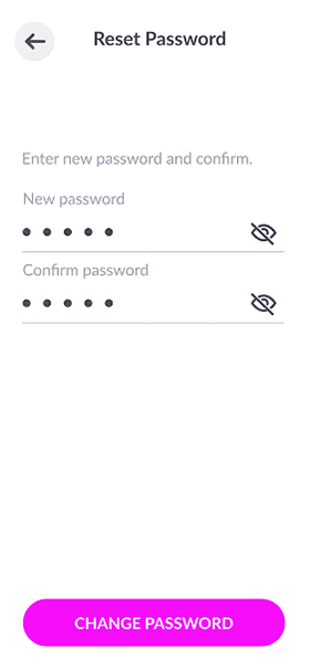 Reset password screen of OneEntry Service React Native template