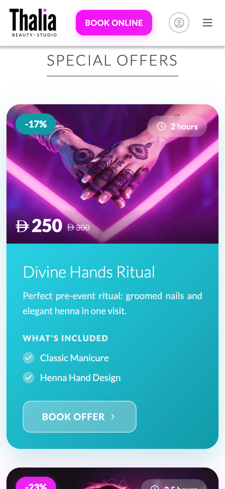 Special offers screen of OneEntry Service React Native template