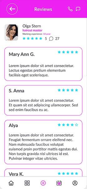 Reviews screen of OneEntry Service React Native template