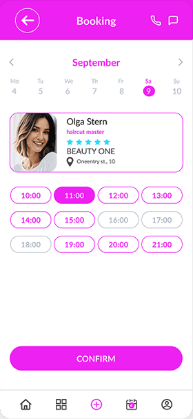 Select Date and Time screen of OneEntry Service React Native template