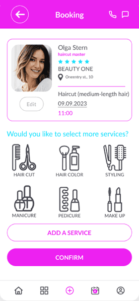 Booking summary screen of OneEntry Service React Native template