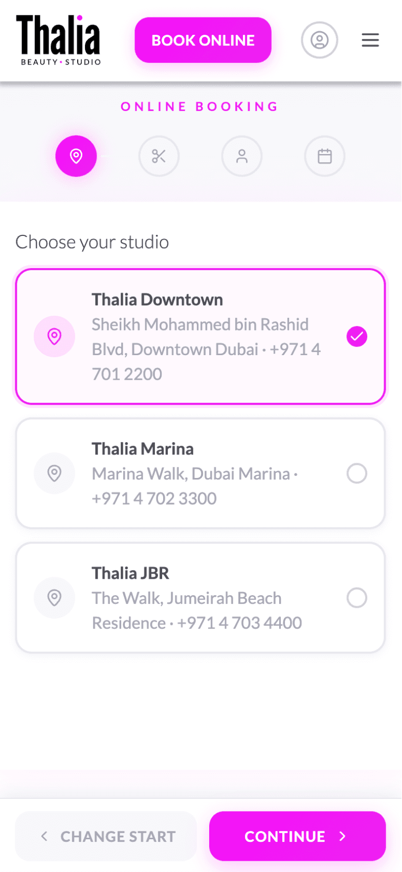 Choose studio screen of OneEntry Service React Native template