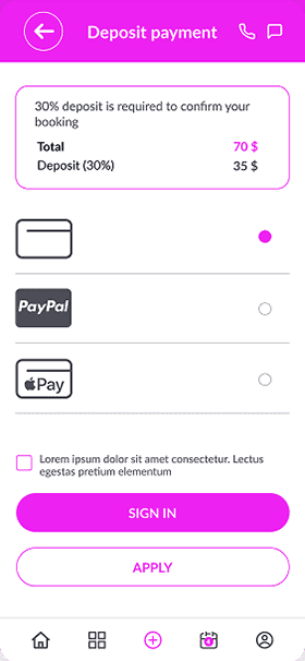 Payment screen of OneEntry Service React Native template