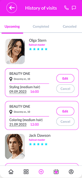 Upcoming visits screen of OneEntry Service React Native template