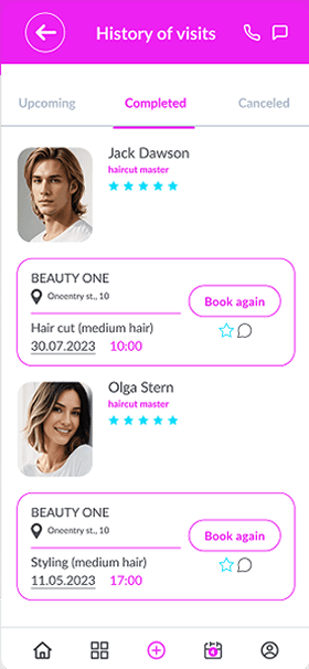 Completed visits screen of OneEntry Service React Native template
