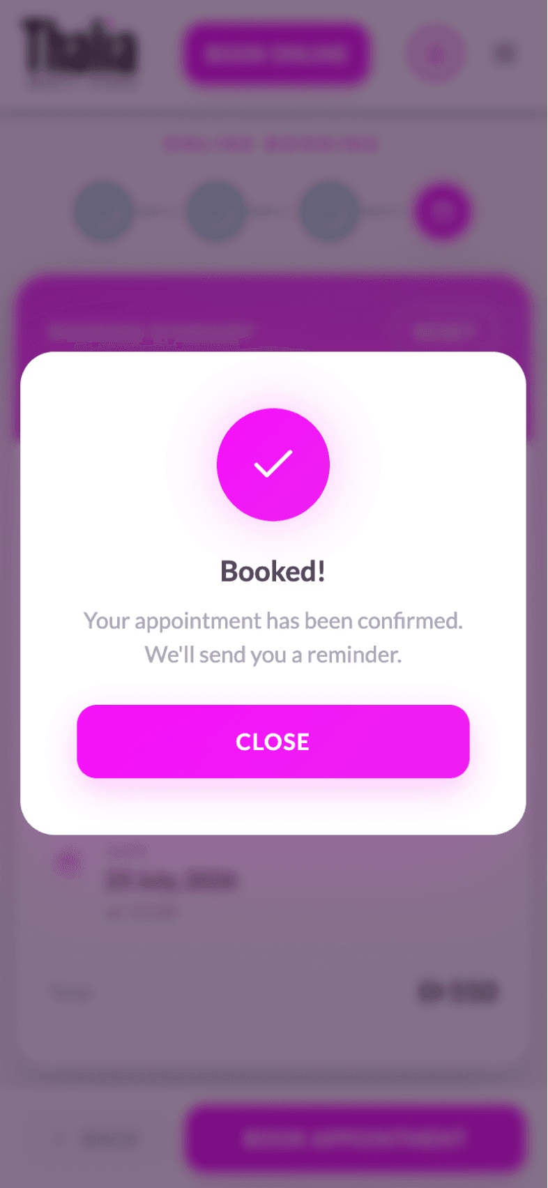 Confirmed booking screen of OneEntry Service React Native template