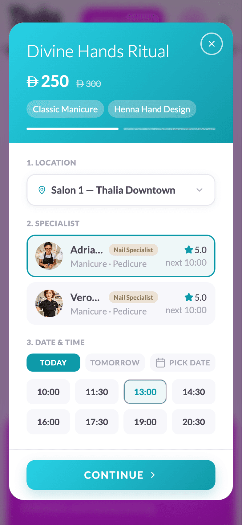 Offer booking screen of OneEntry Service React Native template