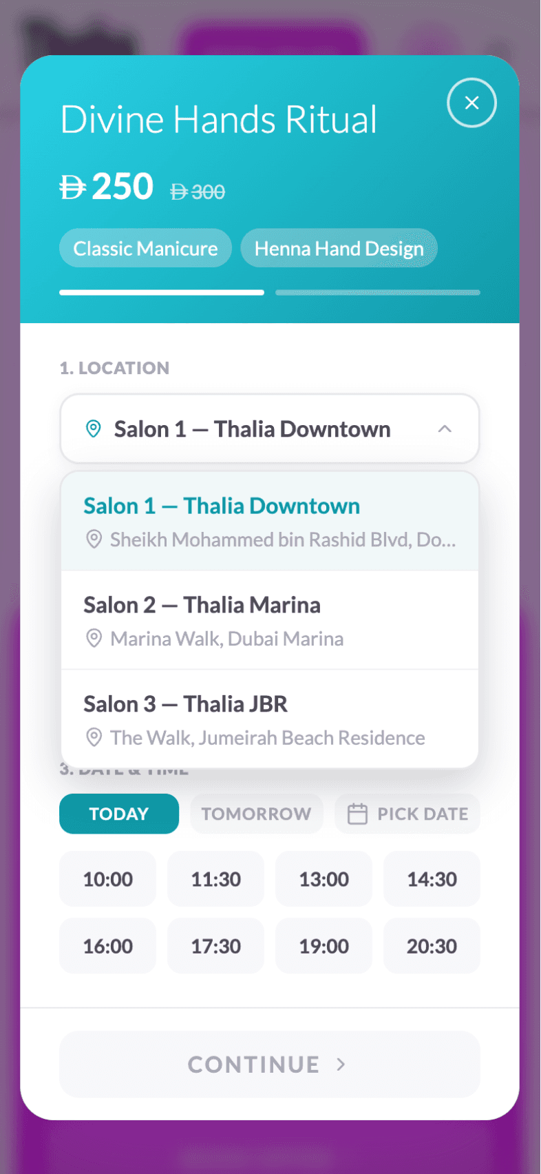 Offer booking · Step 2 screen of OneEntry Service React Native template