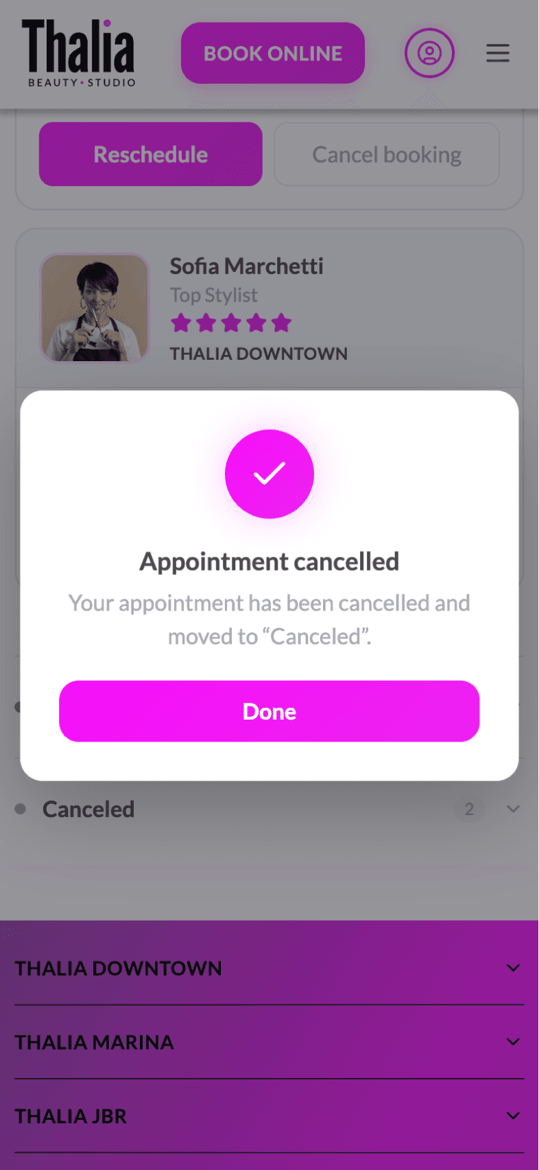 Cancel confirm screen of OneEntry Service React Native template