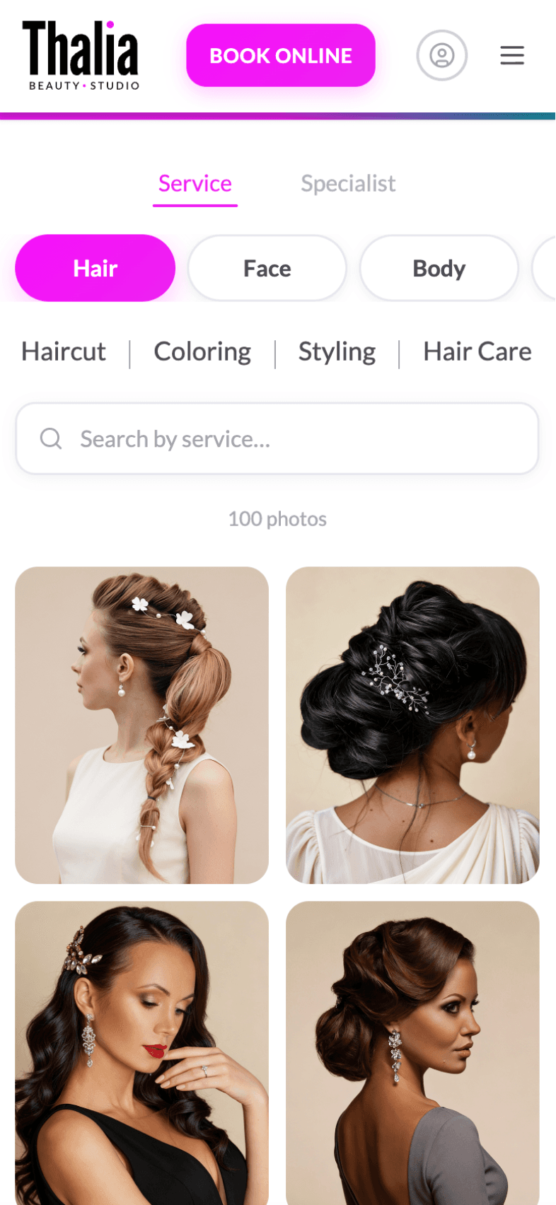 Service gallery screen of OneEntry Service React Native template