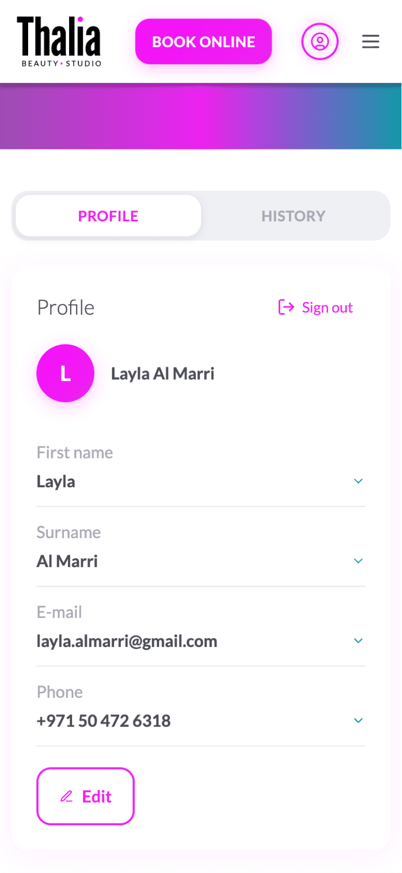 Profile screen of OneEntry Service React Native template